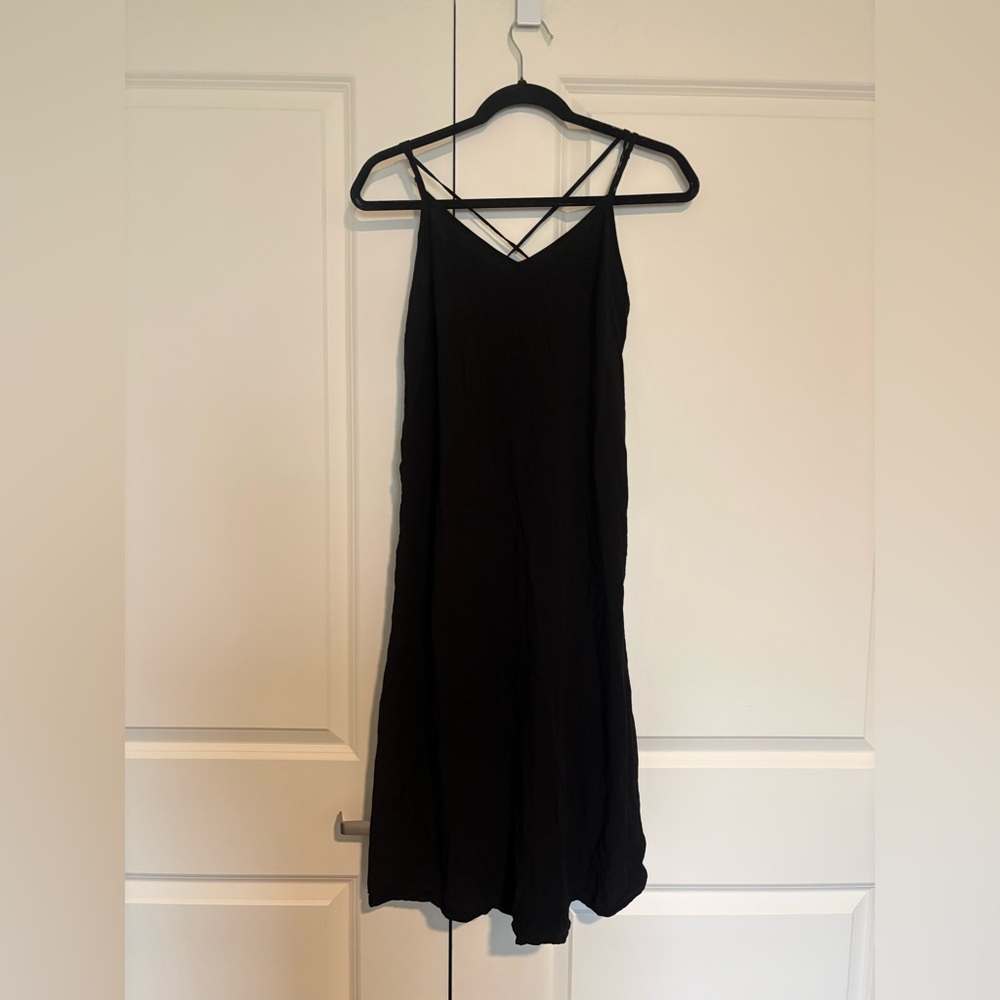 GAP Black Midi Slip Dress with Crisscross Straps
